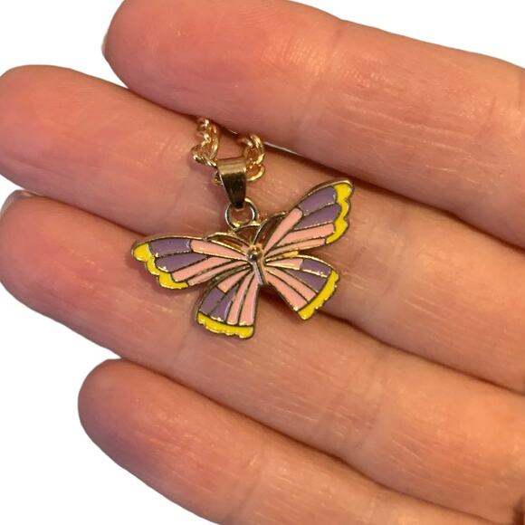 2/$30 Butterfly Wish Necklace Necklace Gold Tone Pastel Pink Memory Love Spring - Picture 4 of 4